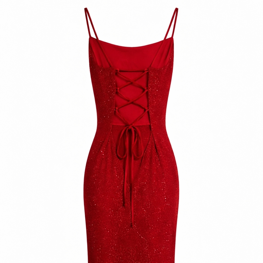 VINTAGE City Triangles Red Glitter Evening Gown – Size Small Prom - Picture 3 of 8
